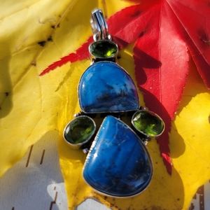 New dendrite opal and peridot silver pendant